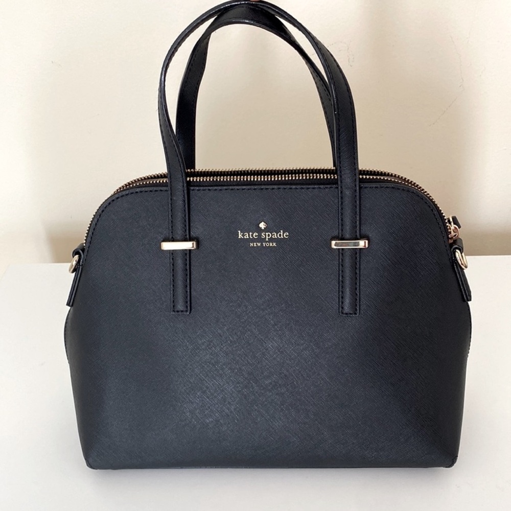Kate Spade Black Saffiano Leather Satchel Top Handle Crossbody Gold Hardware